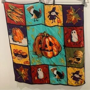 ECHO 33 x 32” Pumpkin Patch  Harvest Halloween Themed Silk Colourful Scarf